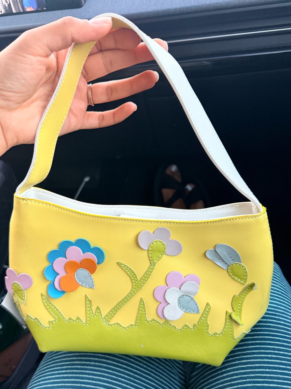 Yellow Floral Appliqué Shoulder Bag
